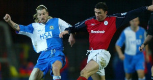 Robbie Savage: In action against his friend Gary Speed