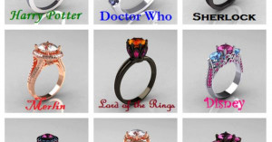 rings based on famous tv shows/ books! LOVE IT! Harry Potter, Sherlock ...