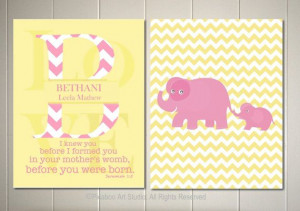 Baby girl nursery, elephant nursery art, bible quote for baby, baby's ...