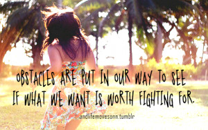 Obstacles are put in our way to see if what we want is worth fighting ...
