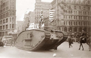 British tank on 5th Avenue, New York City in 1919.