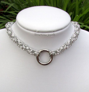 Chainmaille Slave Collar All Silver Front Fastening Slave / Day Collar ...