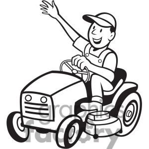 Clipart Black And White Man On A Riding Lawn Mower - Royalty Free ...