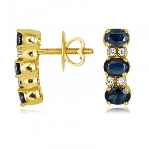 Blue Sapphire diamond Earring in 14k yellow gold