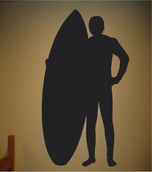 sticker mural en vinyle planche de surf surfeur citer silhouette ...