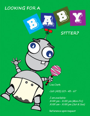 ... Pictures robot baby sitting flyer mother time off cute baby tear off