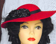Red wool felt Victorian hat with bl ack ostrich feather with black ...