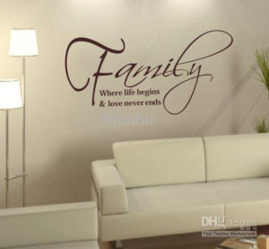family where life begins Wall Stickers Home Decoration Decals Quote ...