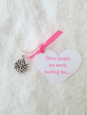 Frozen Snowflake Necklace and Gloves with heart quote