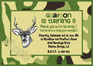Camouflage Hunting Birthday Invitation with a Deer