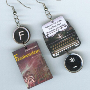 Frankenstein Earrings Mary Shelley quote vintage Typewriter