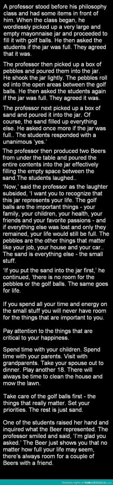 Take care of the golf balls. I love this object lesson. Great ...