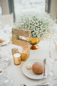 Glam gold centerpieces and baby's breath | Cyrience Creative Studios ...