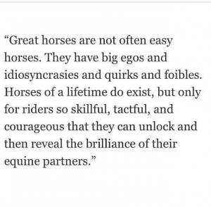 Great horses are not often easy horses.