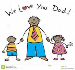 We love you dad dark skin tone family - cartoon illustration.
