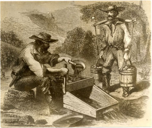 Drawings of Miners Mining Gold