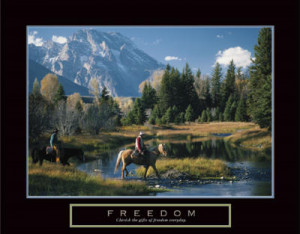 Freedom Cowboy on Horse Motivational Poster Print - 28x22