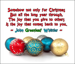 ... Christmas postcard with Christmas balls in many colors and a quote