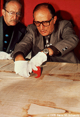 ... sticky tape samples from the Shroud of Turin as Ray Rogers observes