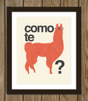 Hipster Llama Quote Poster Print Como te llamas by Arcadiagraphic