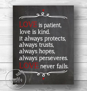 Love Never Fails - Scripture Print - Wedding Bible Quote - Custom wall ...