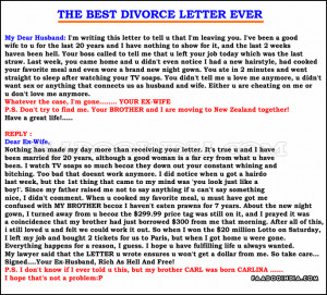 Divorce Quotes Funny For Women The best divorce letter ever
