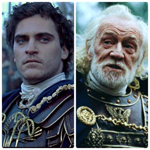 Commodus (Joaquin Phoenix) and Marcus Aurelius (Richard Harris)