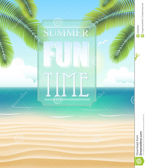Beach with summer fun time sing, illustration.