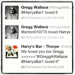 Harry's Bar & Restaurant: twitter quote by Gregg Wallace - MasterChef