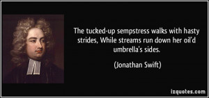 The tucked-up sempstress walks with hasty strides, While streams run ...