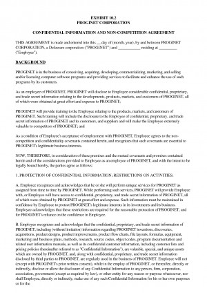 Information And Non-competition Agreement - PROGINET CORP - 3-29-2000 ...