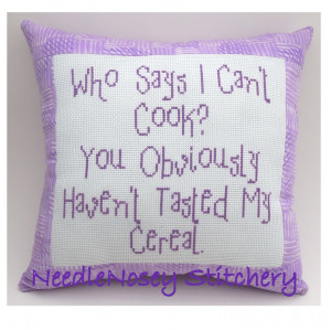 cross stitch pillow funny quote purple pillow cooking