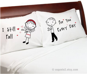 Falling in Love Pillow Cases Stick Figure Valentine Day Couple ...