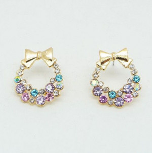 Cute Bow Multi Color Rhinestone Stud Earrings wholesale