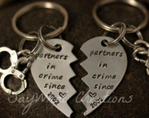 Custom Hand Stamped Best Friends Partners in Crime broken hearts KEY ...