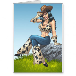 Cowgirl Tipping Her Cowboy Hat Illustration Greeting Card