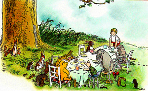 Why do Rabbit's friends and relations wait at Pooh's party?
