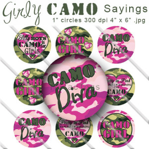 Camo Girl Sayings Bottle Cap Images Digital Art Collage Pink Green 4x6