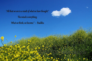 Buddha Quote On Blue Sky With Puffy White Cloud Photograph