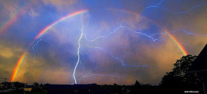Funny photos cool Lightning inside Rainbow