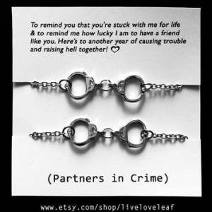 Set of two Rhodium plated Handcuffs bracelets - BFF jewelry -... More