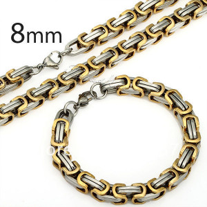 men s stainless steel flat byzantine chain link necklace bracelet set