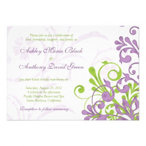 Violet Purple Lime Green Floral Wedding Invitation from Zazzle.com