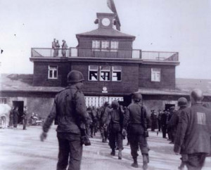 American soldiers at the Buchenwald gatehouse, April 1945