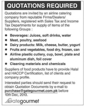 Quotations Required Gate Gourmet