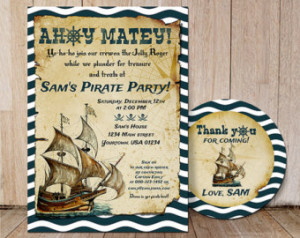 Pirate party invitation & thank you label / Kids pirate birthday ...