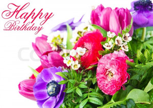 Stock image of 'Happy Birthday. Card with colorful flowers.'