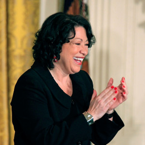 Supreme Court Associate Justice Sonia Sotomayor applauds during a ...