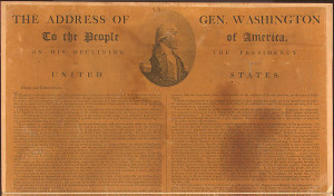 George Washington's Farewell Address, printed as a public letter, 1796