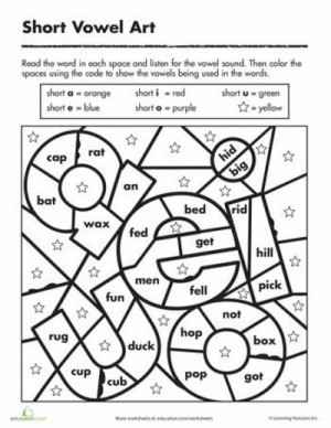 Short Vowel Art Worksheet: Color by Short Vowel Sound. Students read ...